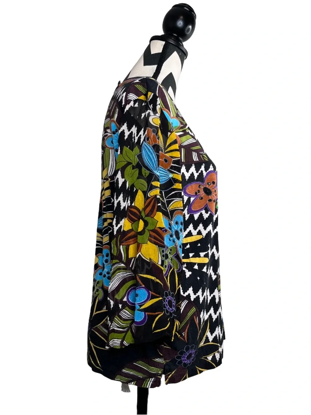 Le Mieux Sz XL Art to Wear Sheer Bell Sleeve Boho Embellished Chevron Top - Picture 3 of 15